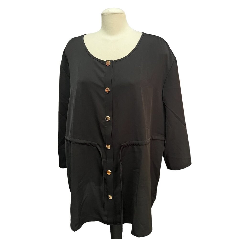 BloomChic Round Neck DrawString Waist Gold Button Down Blouse Sz 18/20 (2XL) Wom